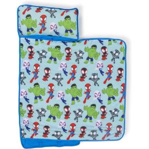 imageJay Franco Marvel Super Hero Adventures Avengers Nap Mat  Builtin Pillow and Blanket Featuring Captain America  Super Soft Microfiber KidsToddlerChildrens Bedding Age 35Blue  Spidey  His Amazing Friends