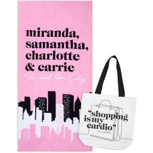 imageJay Franco Sex and The City Beach Tote Bag and Towel Set  Canvas Shoulder Handbag Measures 16 x 14 Inches Double Straps with Super Soft and Absorbent 28 x 58 Inch Beach Towel