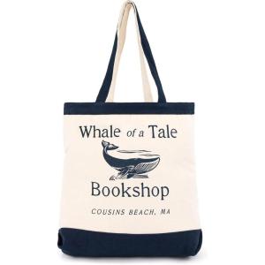 imageJay Franco The Summer I Turned Pretty Whale of a Tale Cousins Beach Tote Bag  Canvas Shoulder Handbag Measures 16 x 14 inches Double Straps Navy