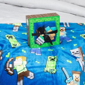 imageJay Franco Minecraft Throw Blanket with Gift Box  Plush Throw Measures 46 x 60 Inches  Super Soft Special Edition Gamer Fleece Bedding Features CreeperBlue  Minecraft