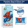 imageJay Franco Kids Slumber Bag and Pillow  54 x 27 Inch Comfy Indoor Sleeping Bag for School and Sleepovers 2 Piece Set Blue  Teenage Mutant Ninja TurtlesBlue  Spiderman