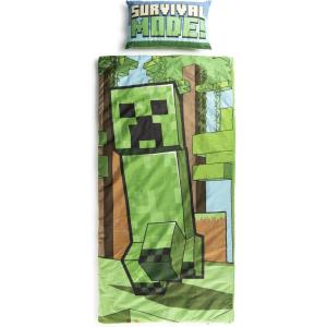 imageJay Franco Kids Slumber Bag and Pillow  54 x 27 Inch Comfy Indoor Sleeping Bag for School and Sleepovers 2 Piece Set Blue  Teenage Mutant Ninja TurtlesGreen  Minecraft