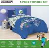 imageJay Franco Kids Comforter Set Includes Sheets and Pillow Covers  Soft and Cozy Bed Set for Stylish Room Decor Blue  Minecraft 02 5 Piece Twin Bedding