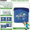 imageJay Franco Kids Comforter Set Includes Sheets and Pillow Covers  Soft and Cozy Bed Set for Stylish Room Decor Blue  Minecraft 02 7 Piece Queen Bedding