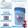 imageJay Franco Kids Comforter Set Includes Sheets and Pillow Covers  Soft and Cozy Bed Set for Stylish Room Decor Light Blue  Spidey ampamp His Amazing Friends 5 Piece Twin Bedding