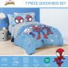 imageJay Franco Kids Comforter Set Includes Sheets and Pillow Covers  Soft and Cozy Bed Set for Stylish Room Decor Light Blue  Spidey ampamp His Amazing Friends 7 Piece Queen Bedding