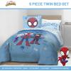 imageJay Franco Kids Comforter Set Includes Sheets and Pillow Covers  Soft and Cozy Bed Set for Stylish Room Decor Light Blue  Spidey ampamp His Amazing Friends 5 Piece Twin Bedding