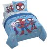 imageJay Franco Kids Comforter Set Includes Sheets and Pillow Covers  Soft and Cozy Bed Set for Stylish Room Decor Light Blue  Spidey ampamp His Amazing Friends 7 Piece Queen Bedding