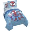 imageJay Franco Kids Comforter Set Includes Sheets and Pillow Covers  Soft and Cozy Bed Set for Stylish Room Decor Light Blue  Spidey ampamp His Amazing Friends 5 Piece Twin Bedding