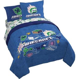 imageJay Franco Kids Comforter Set Includes Sheets and Pillow Covers  Soft and Cozy Bed Set for Stylish Room Decor Blue  Minecraft 02 7 Piece Queen Bedding
