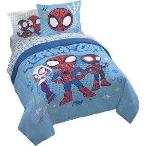 imageJay Franco Kids Comforter Set Includes Sheets and Pillow Covers  Soft and Cozy Bed Set for Stylish Room Decor Light Blue  Spidey ampamp His Amazing Friends 7 Piece Queen Bedding