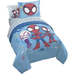 imageJay Franco Kids Comforter Set Includes Sheets and Pillow Covers  Soft and Cozy Bed Set for Stylish Room Decor Light Blue  Spidey ampamp His Amazing Friends 5 Piece Twin Bedding