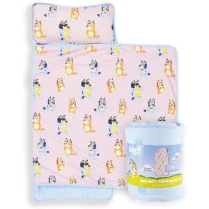 imageJay Franco Kids Nap Mat with Embedded Pillow ampamp Blanket  Soft 46quotx20quot Microfiber Sleeping Bag with Name Tag ampamp Handle for School Travel Sleepover Blue  Monster JamPink  Bluey