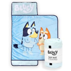 imageJay Franco Kids Nap Mat with Embedded Pillow ampamp Blanket  Soft 46quotx20quot Microfiber Sleeping Bag with Name Tag ampamp Handle for School Travel Sleepover Blue  Monster JamBlue  Bluey