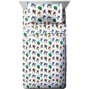 imageJay Franco Kids Sheet Set with Fitted Flat Sheets ampamp Pillow Cover  UltraSoft Bedding with Pillowcase for Room Decor Multi  Spidey ampamp Friends 4 Piece QueenWhite  Avengers