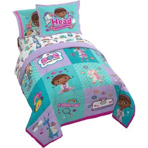 imageJay Franco Disney Junior Doc McStuffins Patchwork 5 Piece Twin Bed Set  Includes Reversible Comforter ampamp Sheet Set  Super Soft Fade Resistant Microfiber Official Disney Junior Product