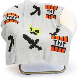 imageJay Franco Disney Minnie Mouse Feather Knit Fluffy Throw Blanket for Girls  Light Pink Bows Fuzzy Blanket Measures 50 x 60 inch  Super Soft Lightweight BeddingGray  Minecraft