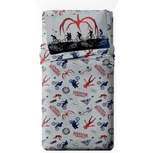 imageJay Franco Sheet Set with Fitted Flat Sheets ampamp Pillow Cover  UltraSoft Bedding with Pillowcase for Room Decor Beige  Fantastic Four 3 Piece TwinGrey  Stranger Things