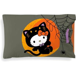 imageJay Franco Halloween Trick or Treat Candy Bag  Reversible Pillowcase with Handles Standard 20 x 30 Inch Pillow Cover Black  Lilo ampamp StitchOrange  Hello Kitty