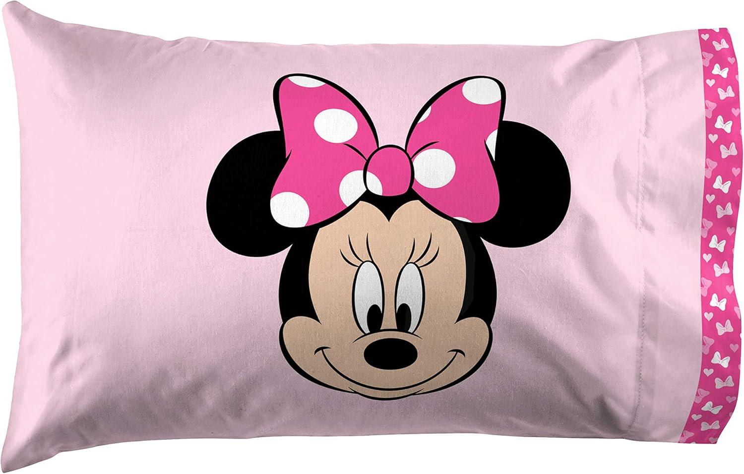 imageJay Franco Kids Sheet Set with Fitted Flat Sheets ampamp Pillow Cover  UltraSoft Bedding with Pillowcase for Room Decor Multi Color  Descendants 4 Piece QueenPink  Minnie Mouse