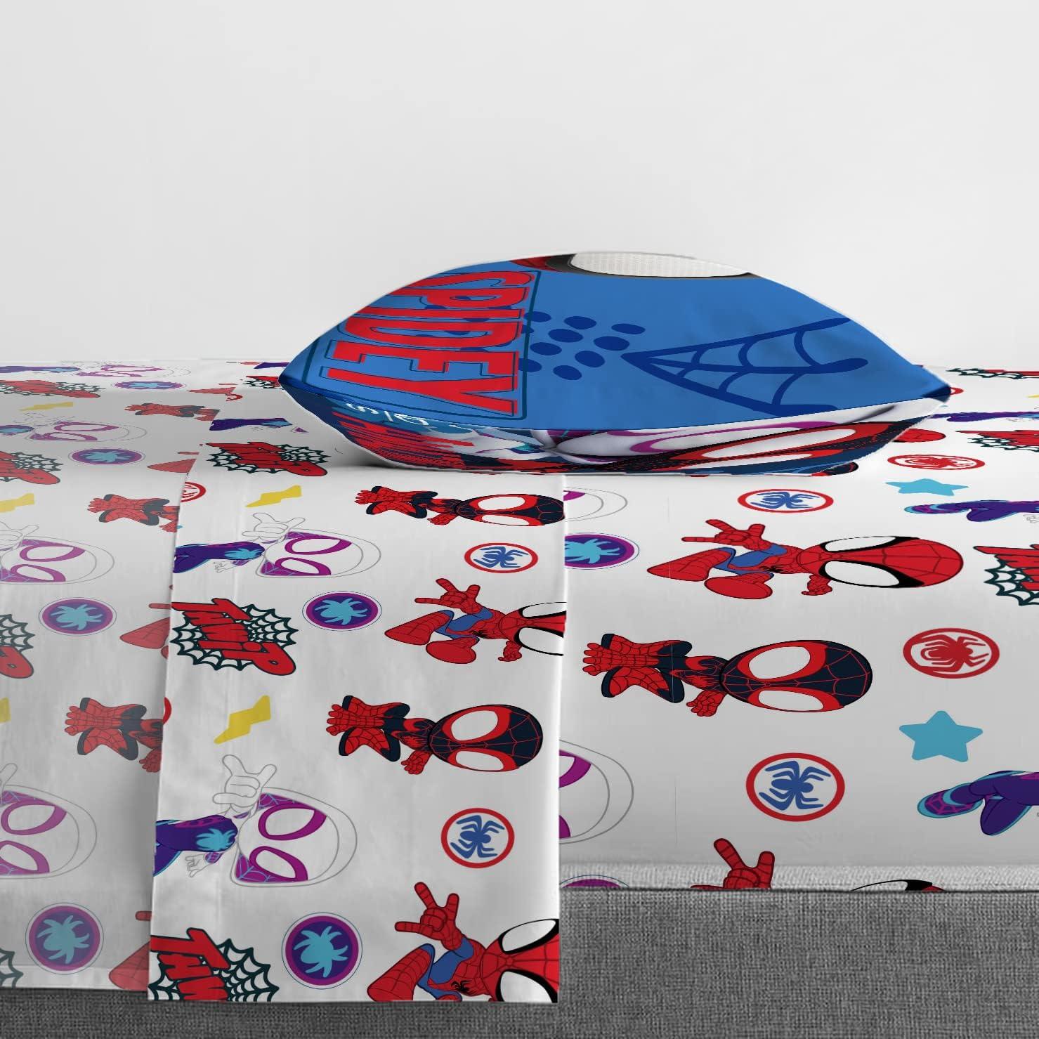 imageJay Franco Kids Sheet Set with Fitted Flat Sheets ampamp Pillow Cover  UltraSoft Bedding with Pillowcase for Room Decor Multi Color  Descendants 4 Piece QueenWhite  Spidey  Friends