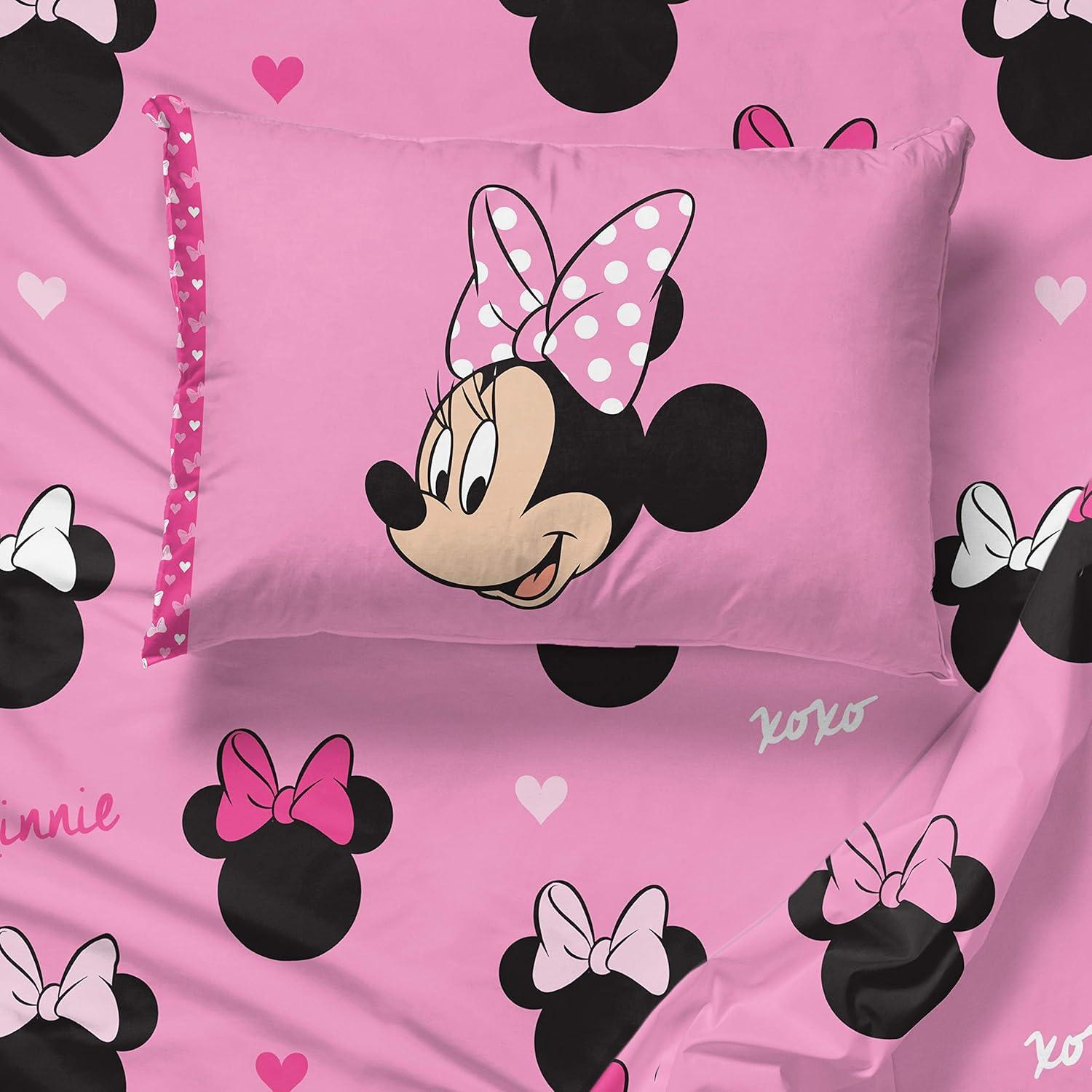 imageJay Franco Kids Sheet Set with Fitted Flat Sheets ampamp Pillow Cover  UltraSoft Bedding with Pillowcase for Room Decor Multi Color  Descendants 4 Piece QueenPink  Minnie Mouse