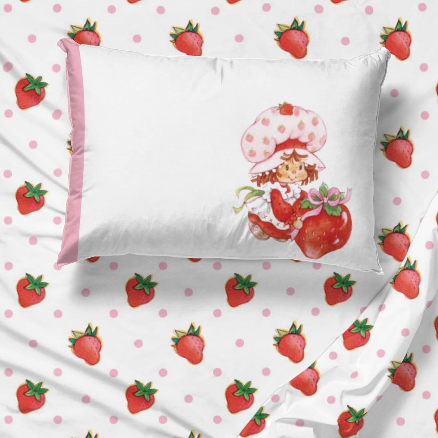 imageJay Franco Kids Sheet Set with Fitted Flat Sheets ampamp Pillow Cover  UltraSoft Bedding with Pillowcase for Room Decor Multi Color  Descendants 4 Piece QueenWhite  Strawberry Shortcake