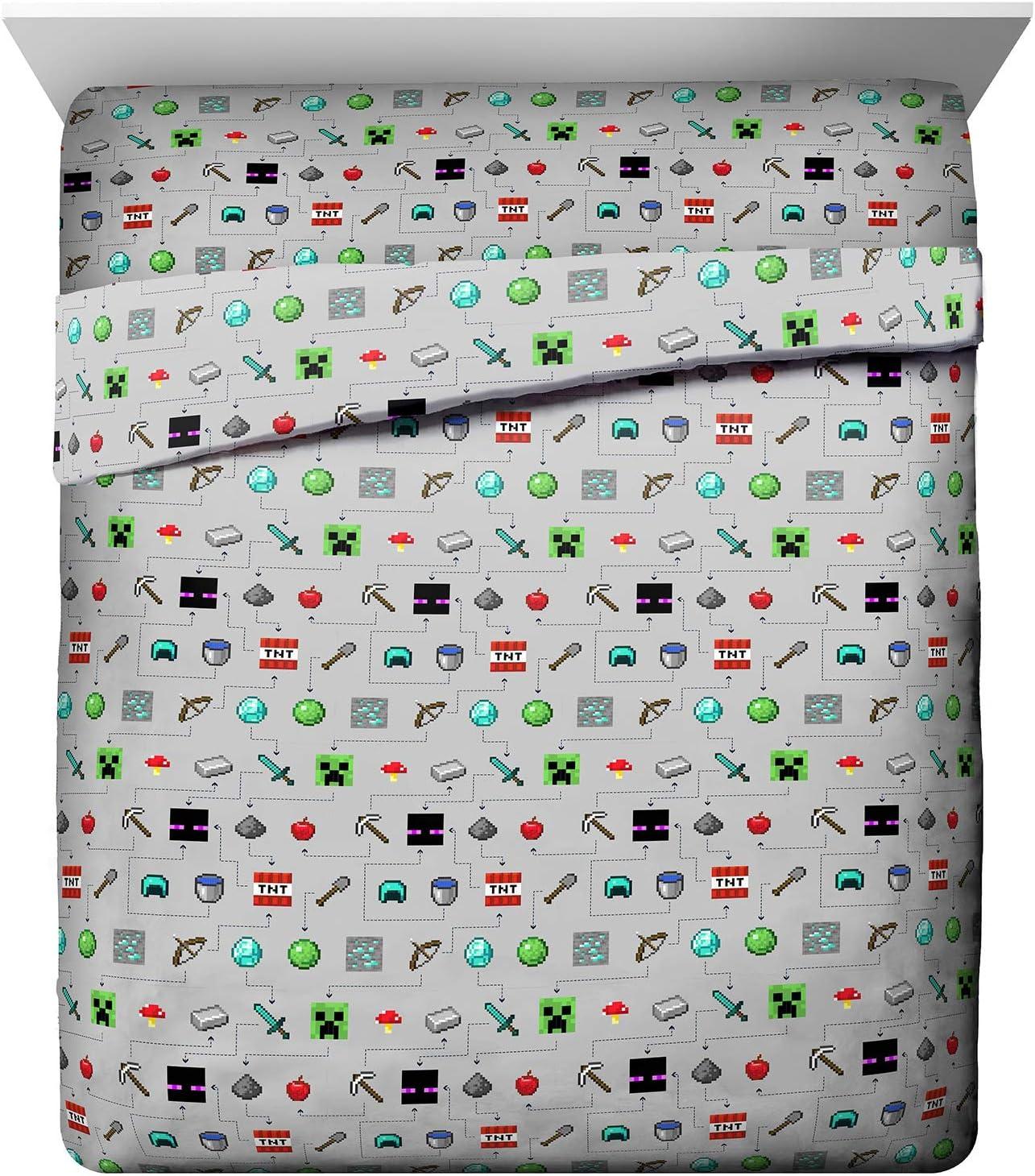 imageJay Franco Kids Sheet Set with Fitted Flat Sheets ampamp Pillow Cover  UltraSoft Bedding with Pillowcase for Room Decor Multi Color  Descendants 4 Piece QueenGray  Minecraft
