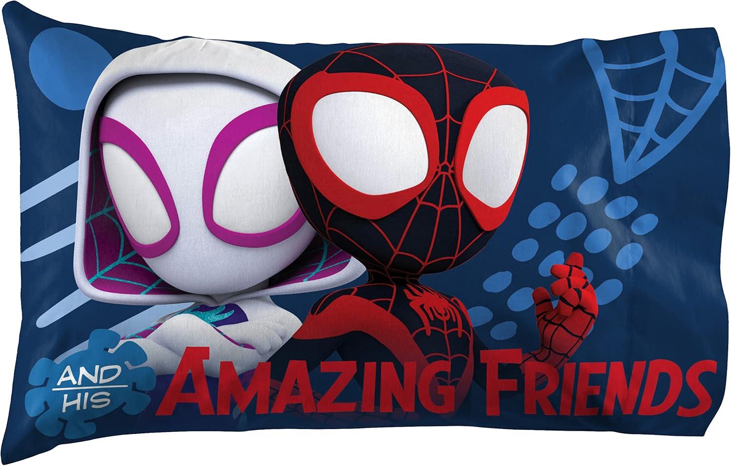 imageJay Franco Kids Sheet Set with Fitted Flat Sheets ampamp Pillow Cover  UltraSoft Bedding with Pillowcase for Room Decor Multi Color  Descendants 4 Piece QueenWhite  Spidey  Friends