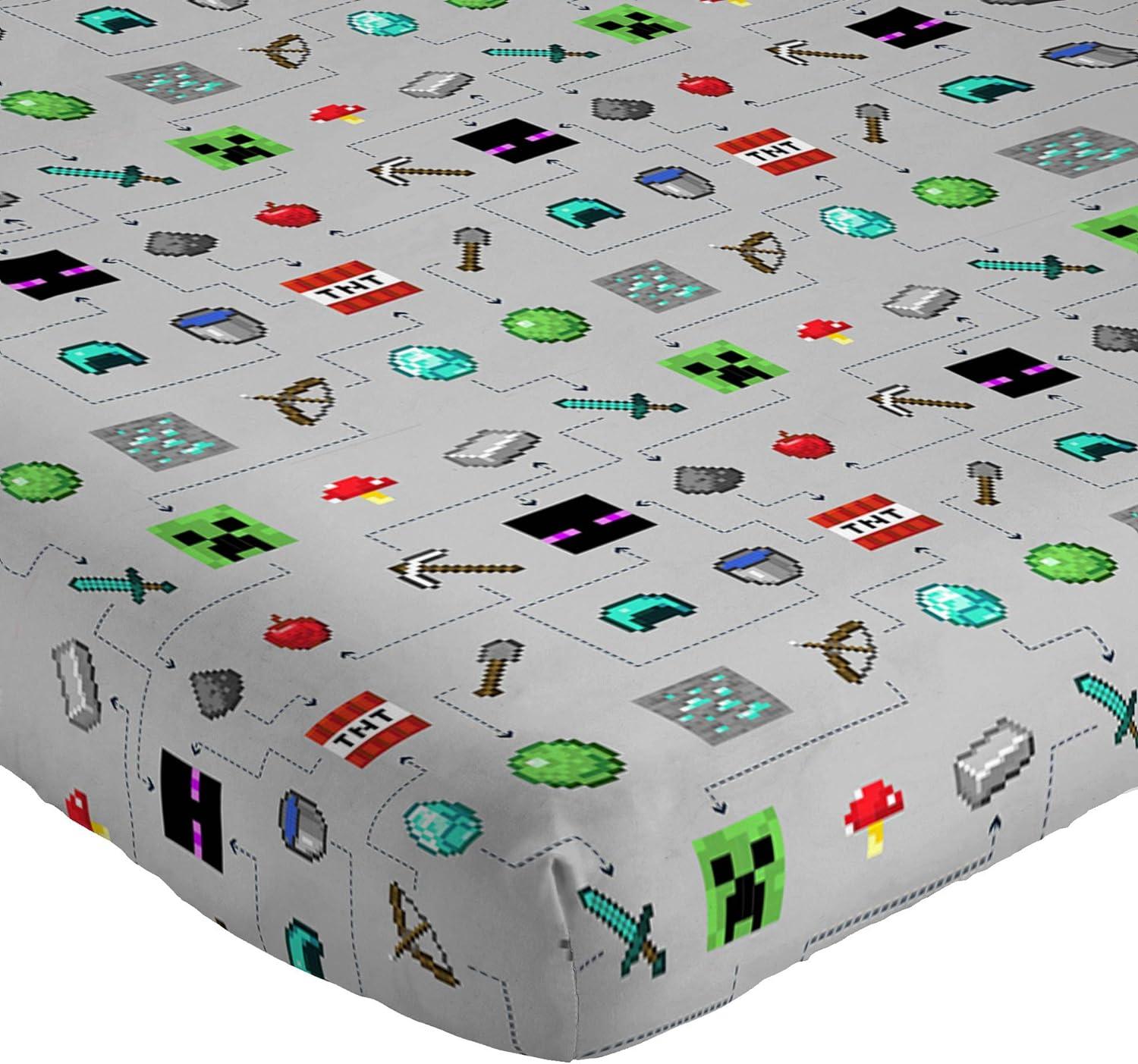imageJay Franco Kids Sheet Set with Fitted Flat Sheets ampamp Pillow Cover  UltraSoft Bedding with Pillowcase for Room Decor Multi Color  Descendants 4 Piece QueenGray  Minecraft