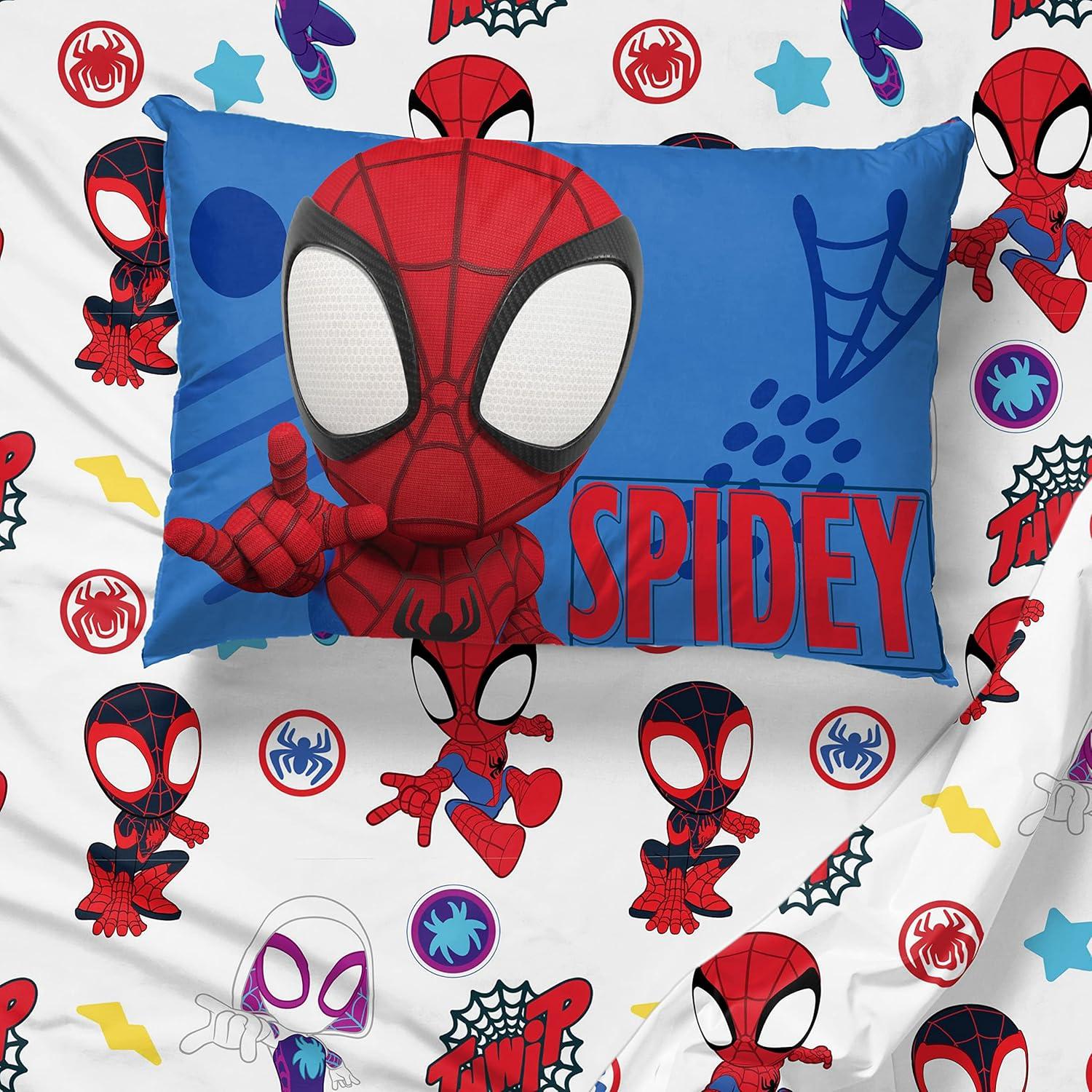 imageJay Franco Kids Sheet Set with Fitted Flat Sheets ampamp Pillow Cover  UltraSoft Bedding with Pillowcase for Room Decor Multi Color  Descendants 4 Piece QueenWhite  Spidey  Friends