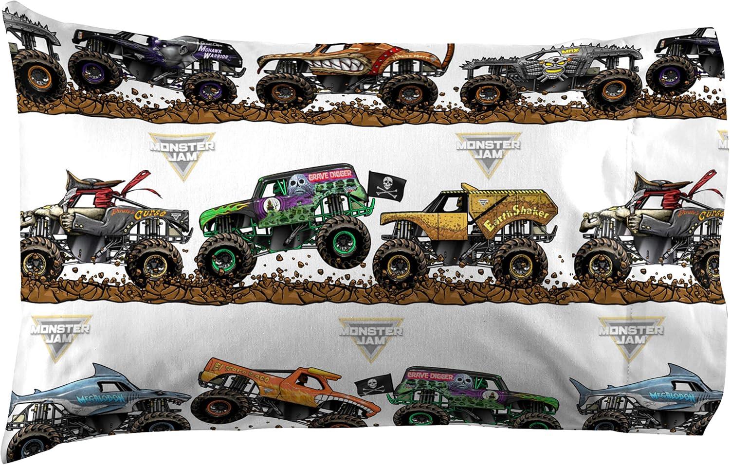 imageJay Franco Kids Sheet Set with Fitted Flat Sheets ampamp Pillow Cover  UltraSoft Bedding with Pillowcase for Room Decor Multi Color  Descendants 4 Piece QueenMulti  Monster Jam
