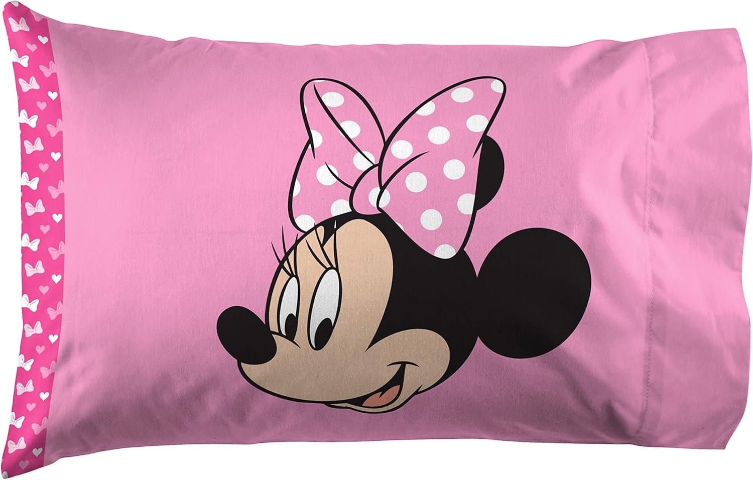 imageJay Franco Kids Sheet Set with Fitted Flat Sheets ampamp Pillow Cover  UltraSoft Bedding with Pillowcase for Room Decor Multi Color  Descendants 4 Piece QueenPink  Minnie Mouse