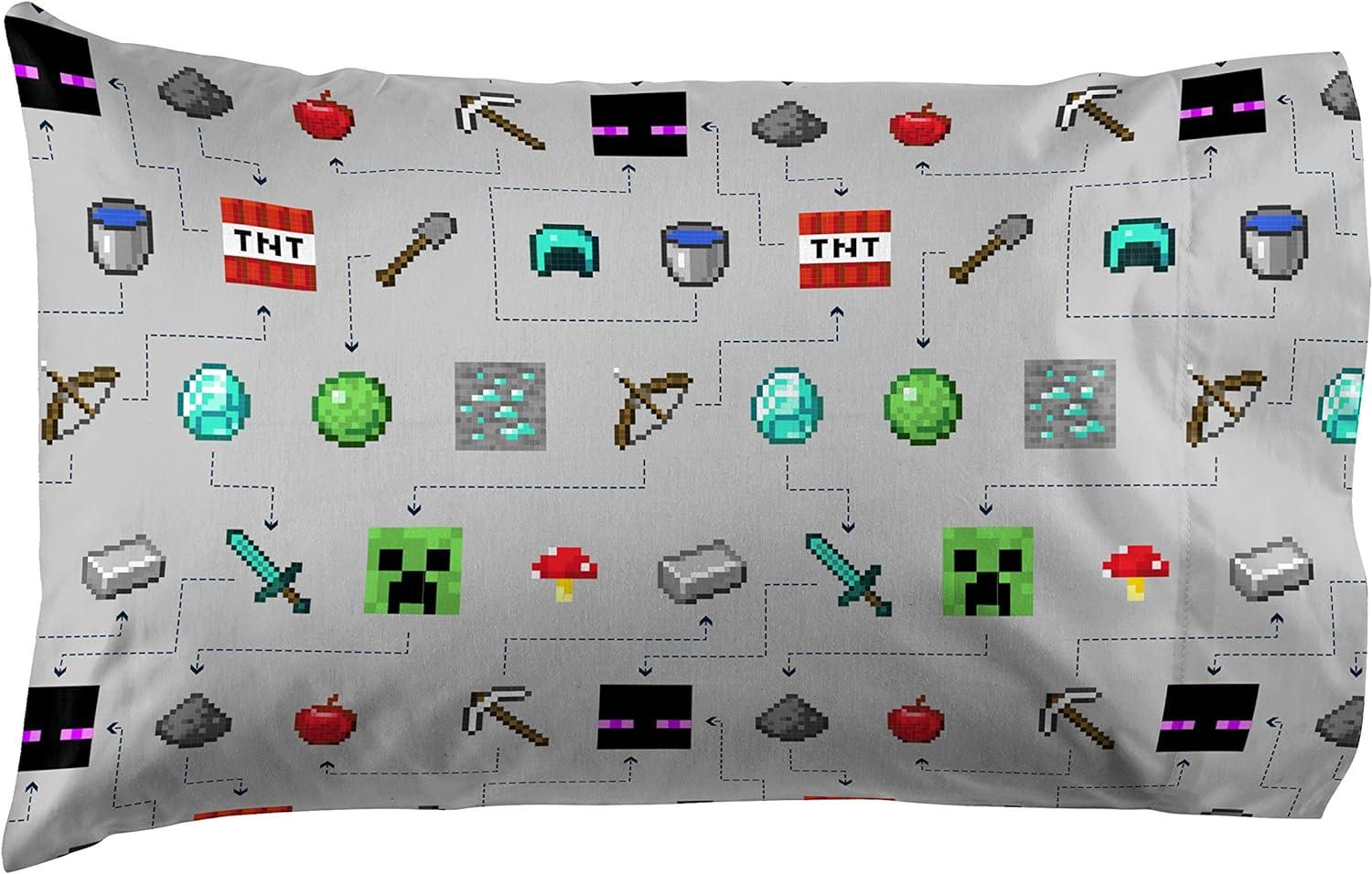 imageJay Franco Kids Sheet Set with Fitted Flat Sheets ampamp Pillow Cover  UltraSoft Bedding with Pillowcase for Room Decor Multi Color  Descendants 4 Piece QueenGray  Minecraft