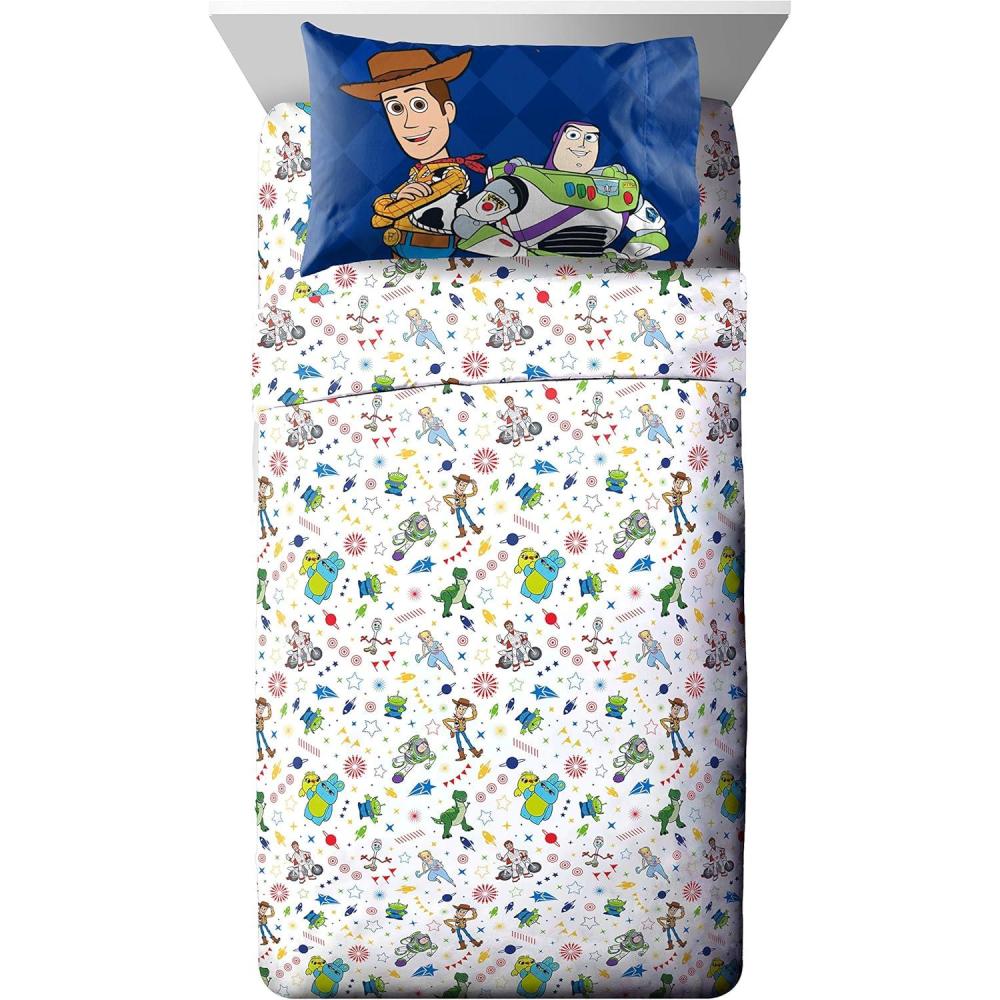 imageJay Franco Kids Sheet Set with Fitted Flat Sheets ampamp Pillow Cover  UltraSoft Bedding with Pillowcase for Room Decor Multi Color  Descendants 4 Piece QueenWhite  Toy Story