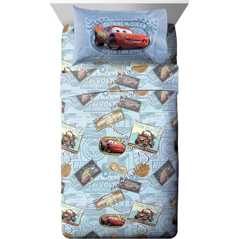 imageJay Franco Kids Sheet Set with Fitted Flat Sheets ampamp Pillow Cover  UltraSoft Bedding with Pillowcase for Room Decor Multi Color  Descendants 4 Piece QueenBlue  Cars