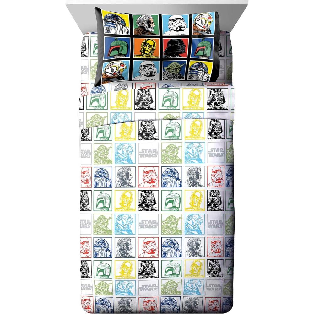 imageJay Franco Kids Sheet Set with Fitted Flat Sheets ampamp Pillow Cover  UltraSoft Bedding with Pillowcase for Room Decor Multi Color  Descendants 4 Piece QueenStar Wars Classic