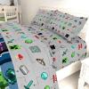 imageJay Franco Kids Sheet Set with Fitted Flat Sheets ampamp Pillow Cover  UltraSoft Bedding with Pillowcase for Room Decor Multi Color  Descendants 4 Piece QueenGray  Minecraft