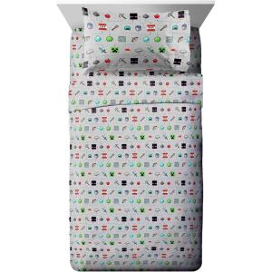 imageJay Franco Kids Sheet Set with Fitted Flat Sheets ampamp Pillow Cover  UltraSoft Bedding with Pillowcase for Room Decor Multi Color  Descendants 4 Piece QueenGray  Minecraft