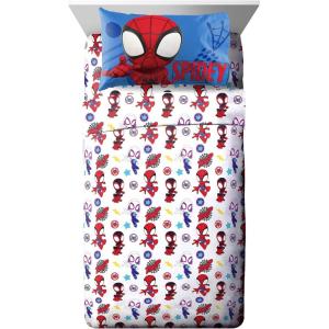 imageJay Franco Kids Sheet Set with Fitted Flat Sheets ampamp Pillow Cover  UltraSoft Bedding with Pillowcase for Room Decor Multi Color  Descendants 4 Piece QueenWhite  Spidey  Friends