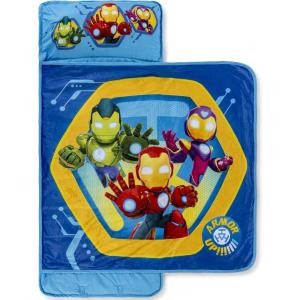 imageJay Franco Kids Nap Mat with Embedded Pillow ampamp Blanket  Soft 46quotx20quot Microfiber Sleeping Bag with Name Tag ampamp Handle for School Travel SleepoverBlue  Iron Man  Friends