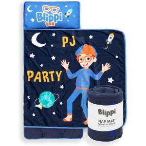 imageJay Franco Kids Nap Mat with Embedded Pillow ampamp Blanket  Soft 46quotx20quot Microfiber Sleeping Bag with Name Tag ampamp Handle for School Travel SleepoverBlue  Blippi