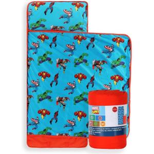 imageJay Franco Kids Nap Mat with Embedded Pillow ampamp Blanket  Soft 46quotx20quot Microfiber Sleeping Bag with Name Tag ampamp Handle for School Travel SleepoverBlue  Marvel Comics