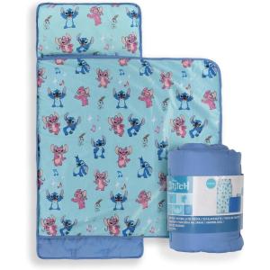 imageJay Franco Kids Nap Mat with Embedded Pillow ampamp Blanket  Soft 46quotx20quot Microfiber Sleeping Bag with Name Tag ampamp Handle for School Travel SleepoverBlue  Lilo  Stitch