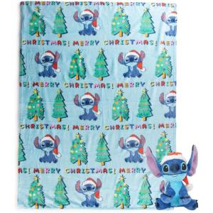 imageJay Franco Kids Christmas Hugger Set  12quot Plush Pillow Buddy ampamp 46quot x 60quot Fleece Throw Blanket UltraSoft Bedding ampamp Travel Set Holiday Bedroom ampamp Couch Dcor Blue  StitchBlue  Stitch