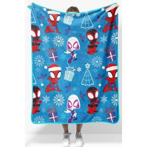 imageJay Franco Kids Christmas Plush Throw Blanket  40 x 50 Inch Soft ampamp Cozy Fleece Throw for Holiday Bedroom ampamp Couch Dcor Official Licensed Product Blue  BlueyBlue  Spidey and Friends