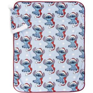 imageJay Franco Santa Hat and Throw Set  2Piece 17quot Inch Holiday Hat and 40quot x 50quot Inch UltraSoft Plush Fleece Blanket Gift SetBlue  Stitch