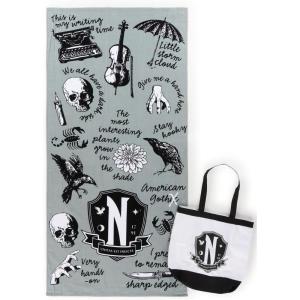 imageJay Franco Beach Towel and Tote Bag Set  16quot x 145quot Canvas Shoulder Handbag with 28quot x 58quot Super Soft Absorbent Bath Towel Official Licensed Product White  Star WarsGray  Wednesday