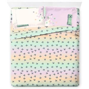 imageJay Franco Kids Sheet Set with Fitted Flat Sheets ampamp Pillow Cover  UltraSoft Bedding with Pillowcase for Room Decor White  Toy Story 4 Piece QueenPink  Minecraft