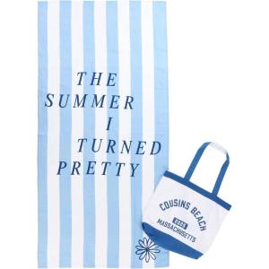 imageJay Franco Tote Bag and Beach Towel Set  Canvas Shoulder Handbag Measures 16 x 14 Inches Double Straps with Super Soft and Absorbent 28 x 58 Inch Bath Towel Blue  The Summer I Turned Pretty